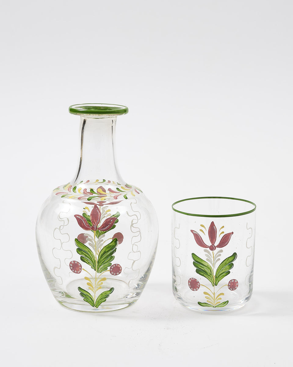 Hand-Painted Carafe and Glass Bedside Set - Michele Safra Interiors