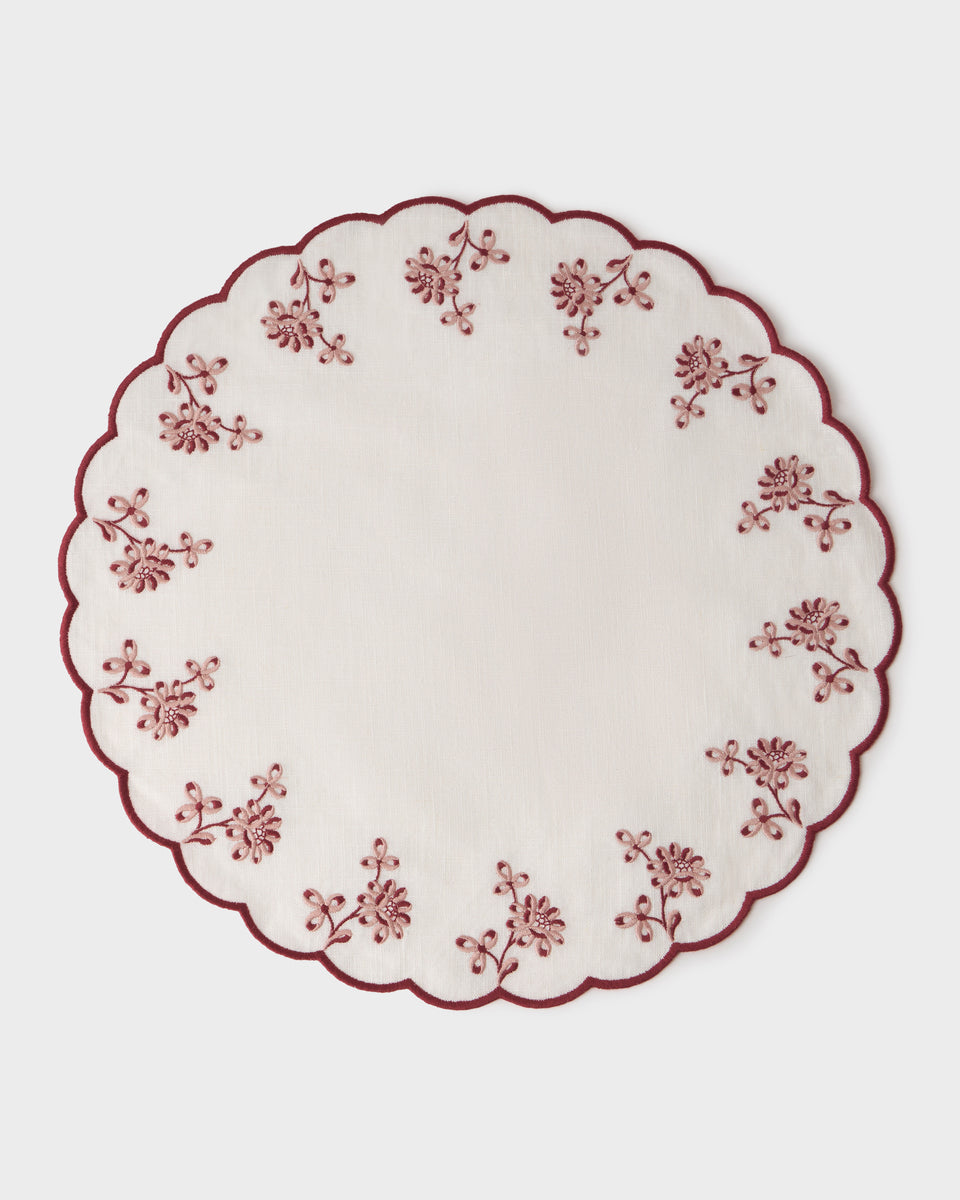 Botanica Embroidered Round Placemat, Bordeaux