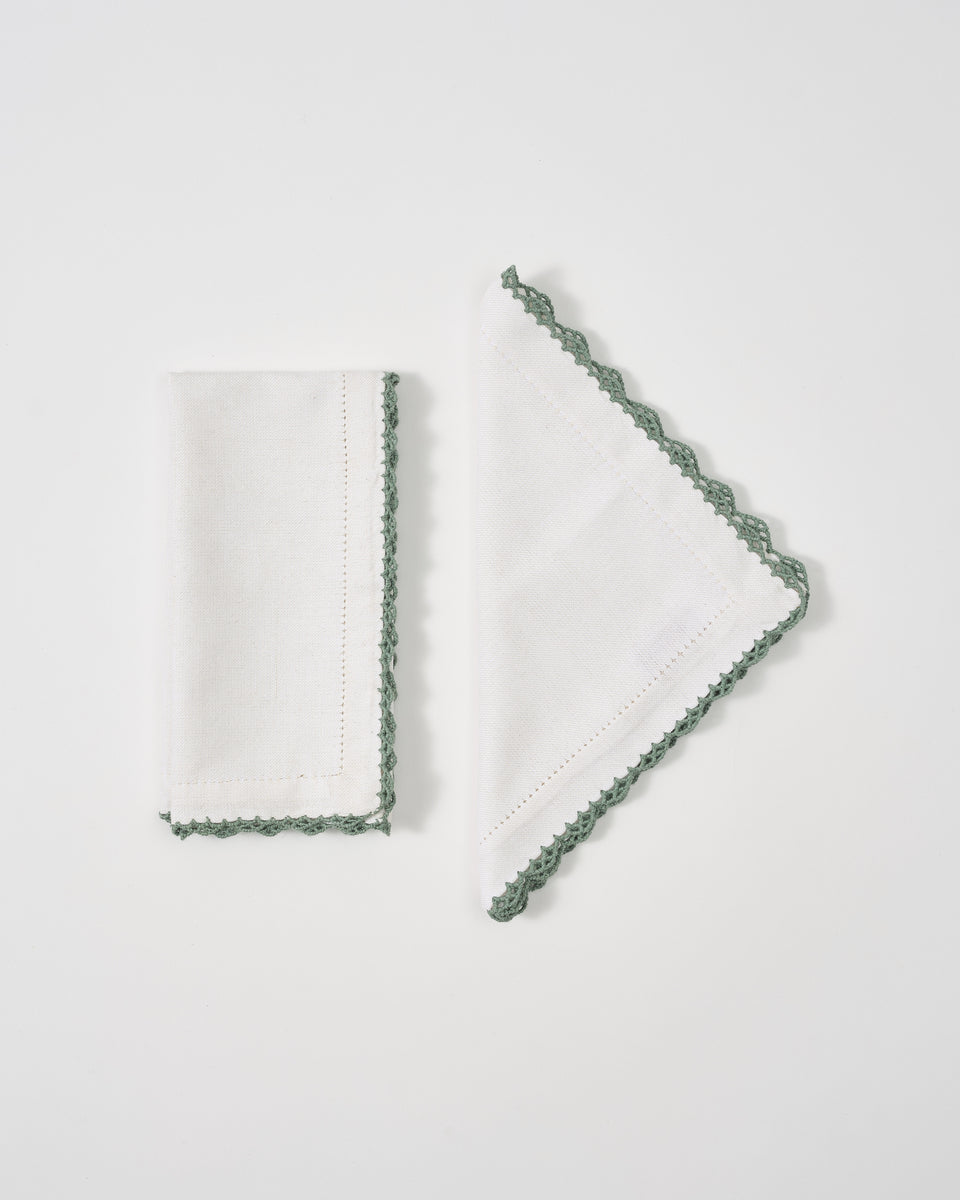 Beatrice Napkins, White and Green (Set of 2)