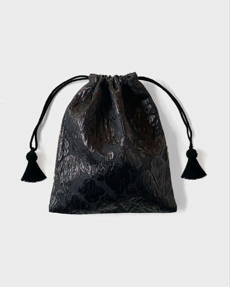 Evening Drawstring Pouch, Black Sequin Lattice – Cabana Magazine display picture 3