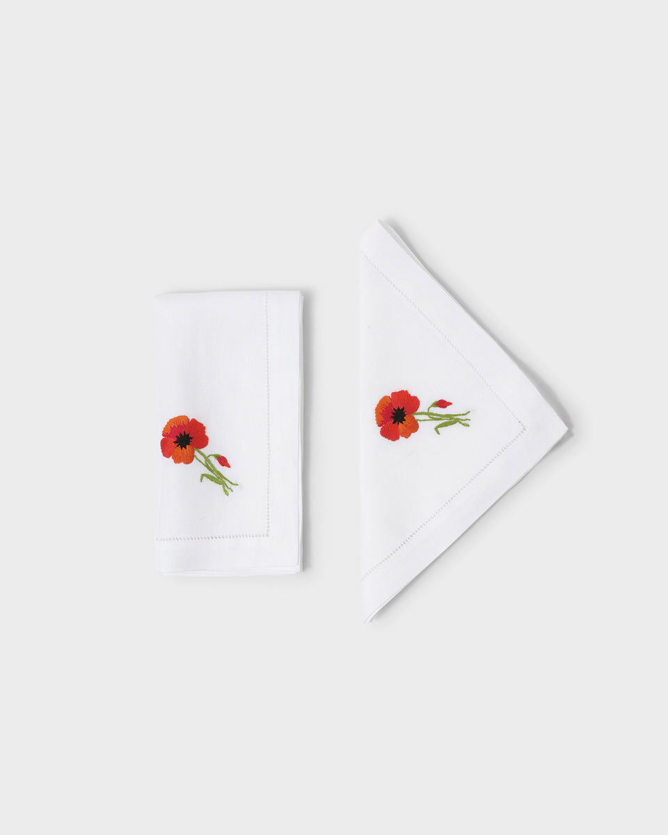 Crini & Sophia Poppy White Napkins (Set of 2)