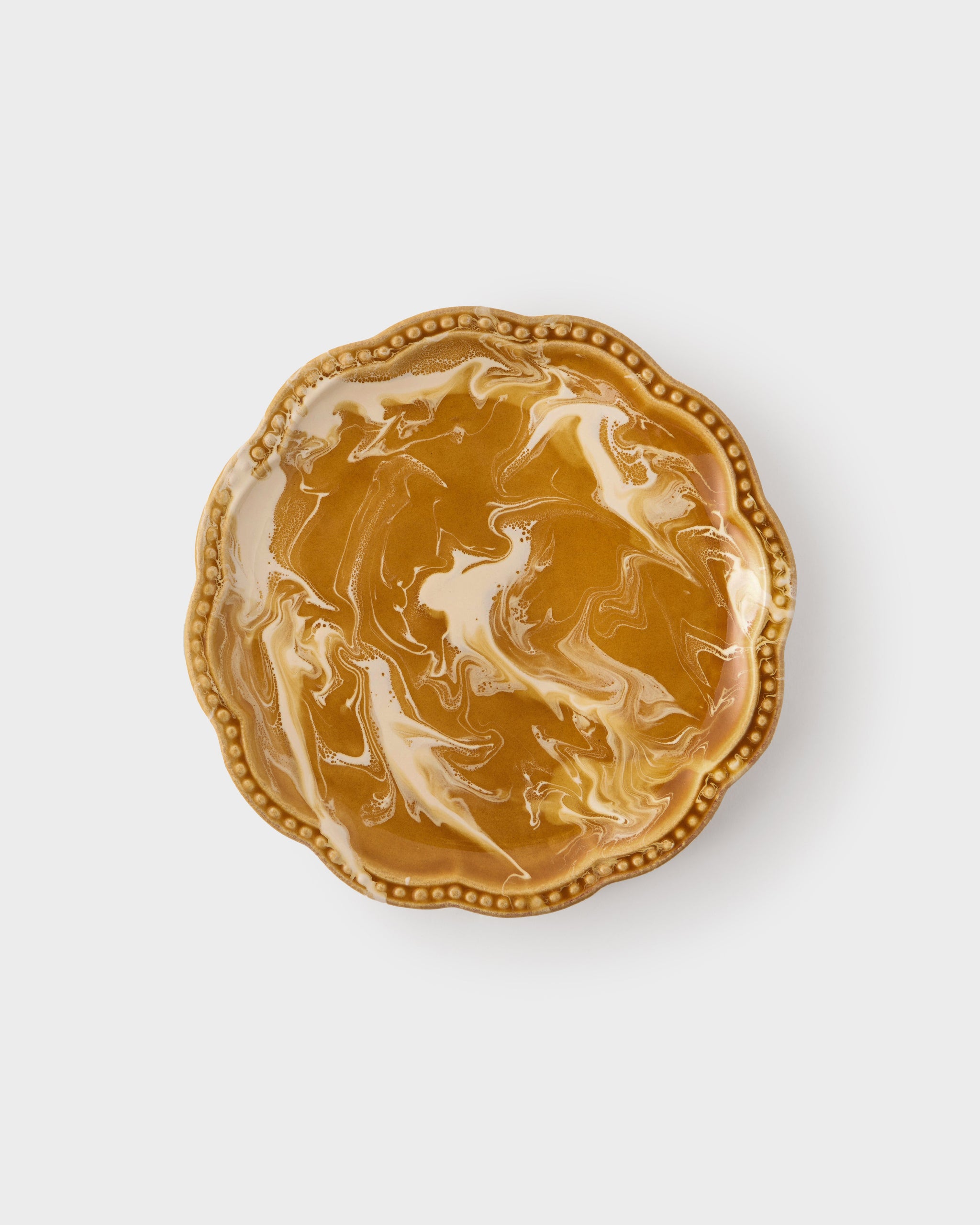 Cabana Marbled Scalloped Dessert Plate, Terracotta