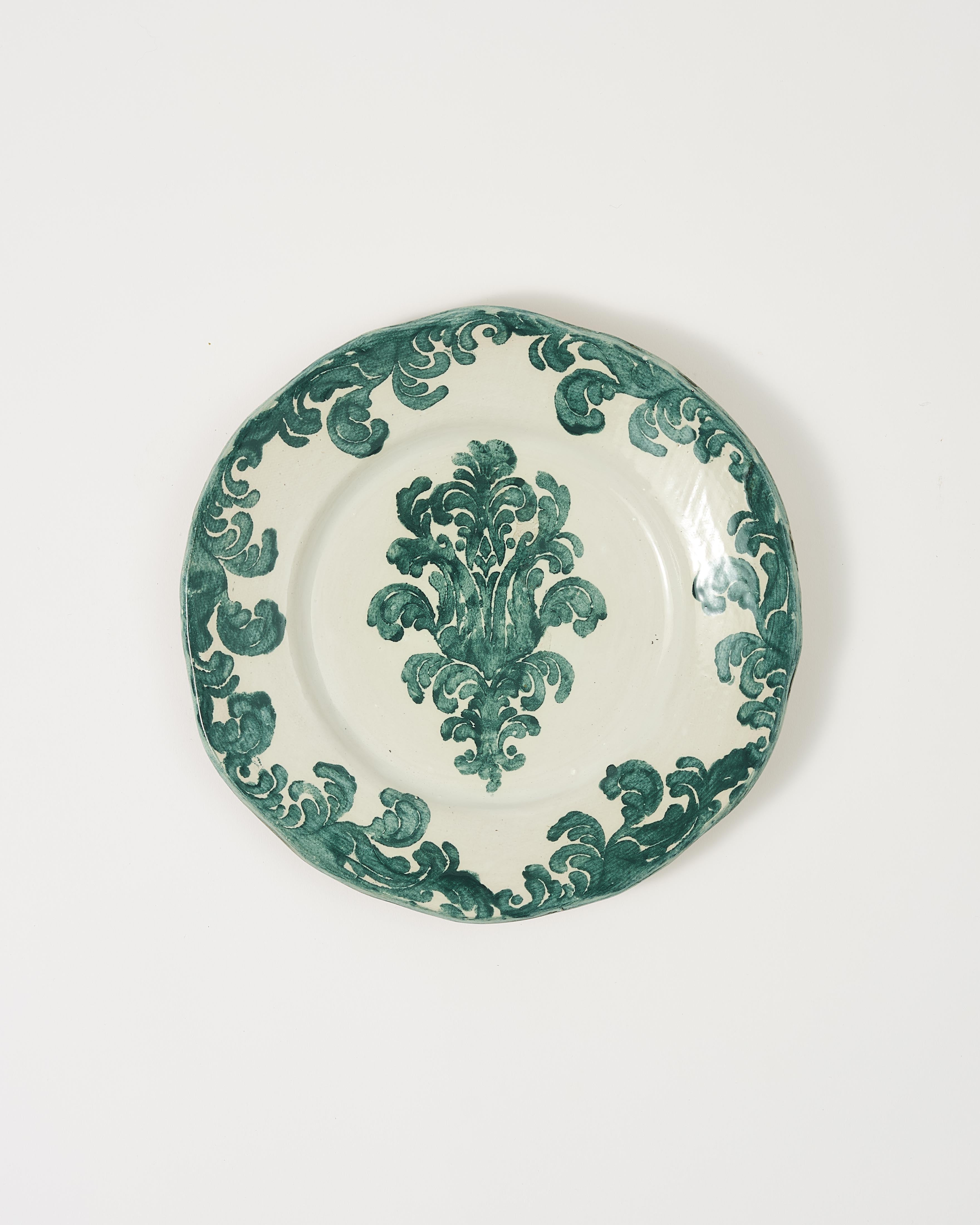 Damask Stoneware Dessert Plate by Zsuzsanna Nyul, Green