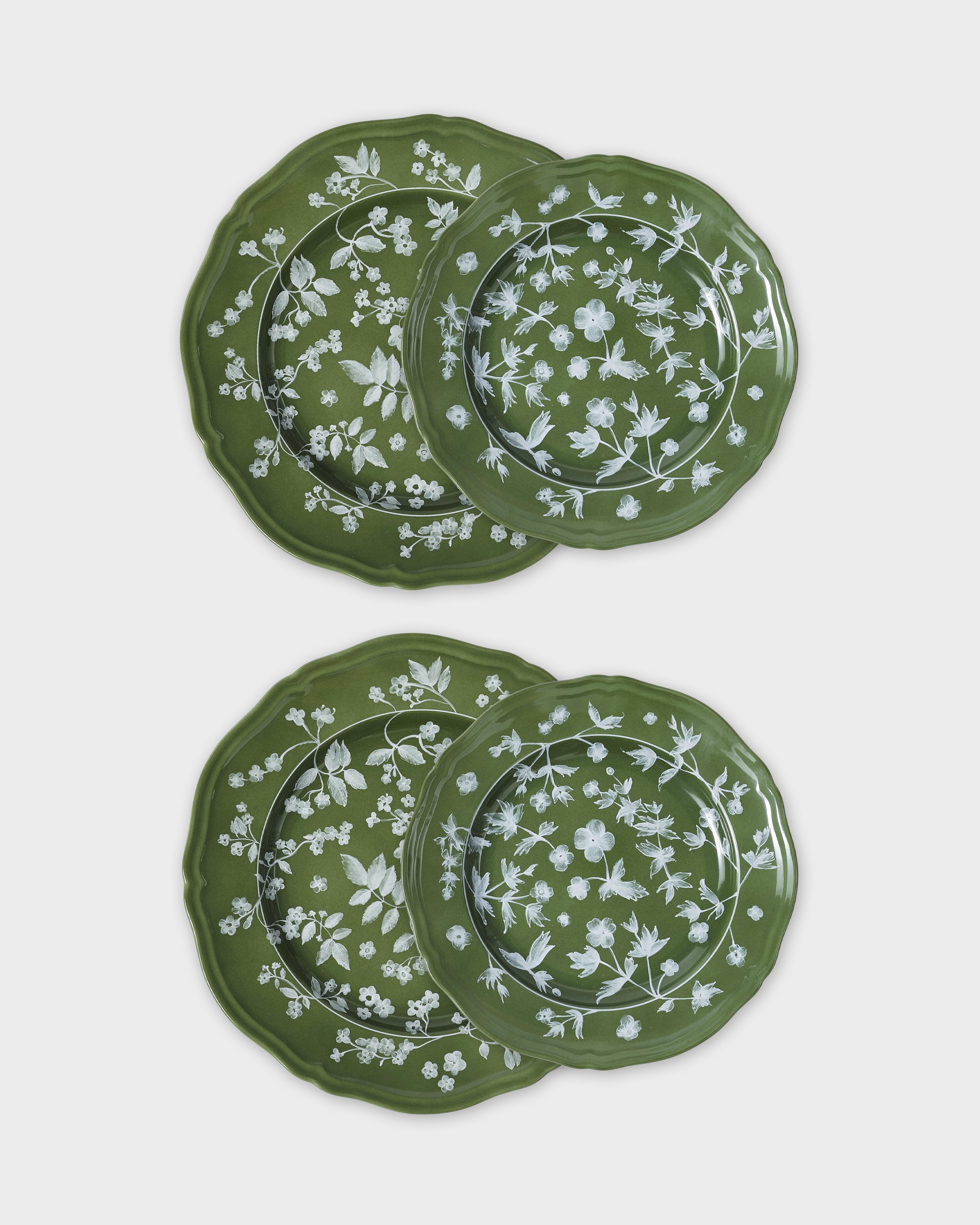 Ginori Floral Dinner and Dessert Plate, Green (Set of 4)