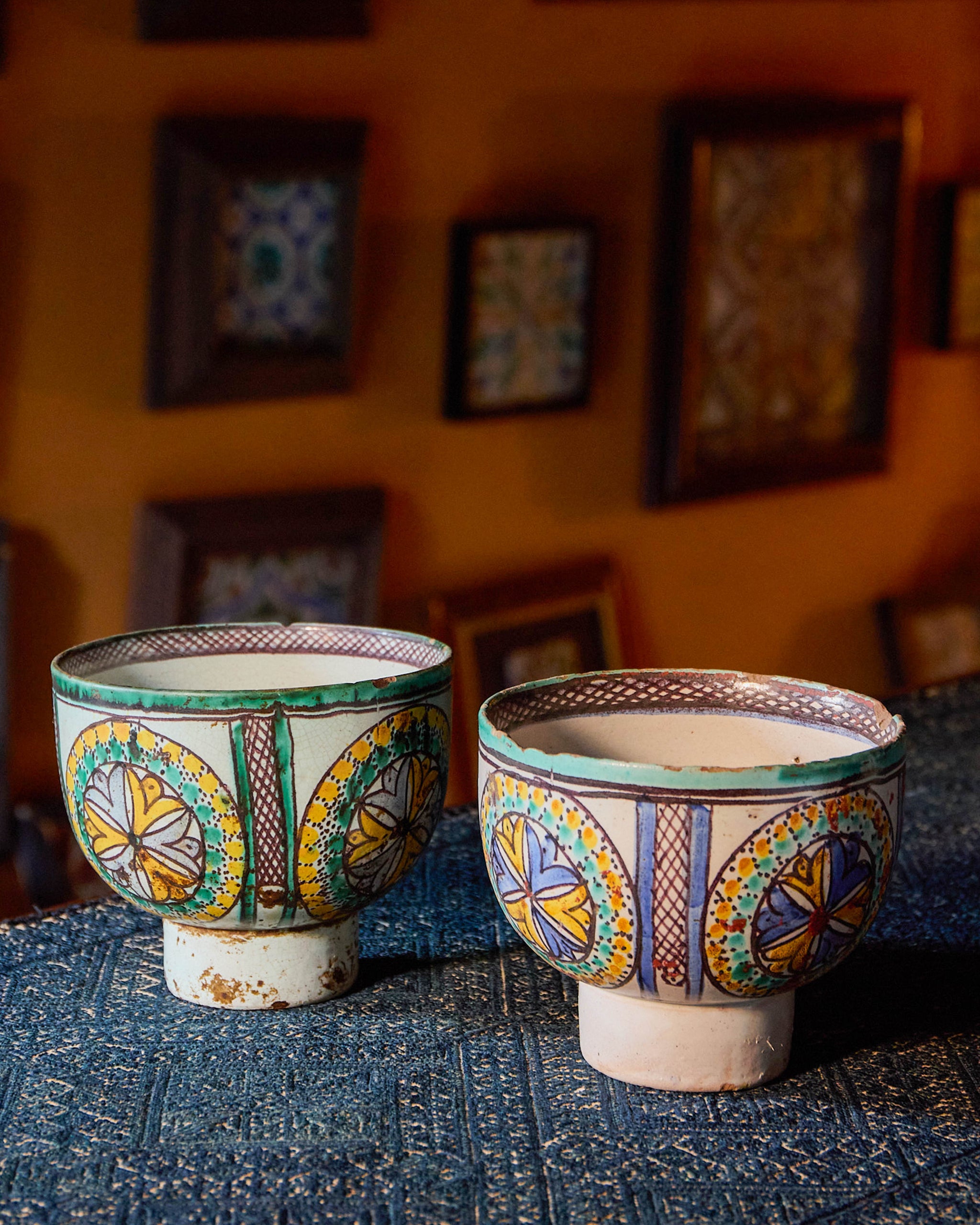 Two Painted Earthenware Bowls 'Zlafa' Morocco, Fez, 19th Century