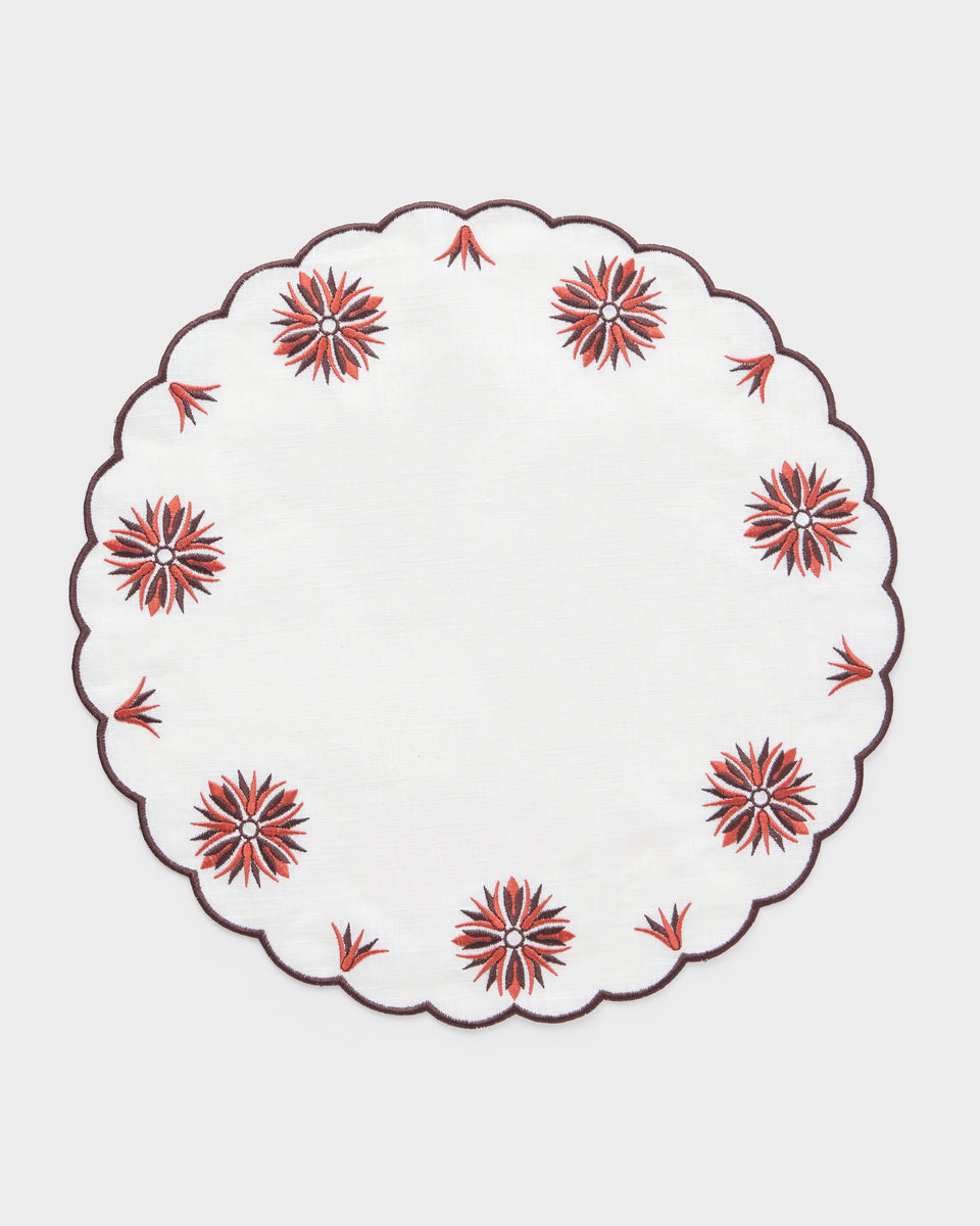 Botanica Embroidered Round Placemat Terracotta