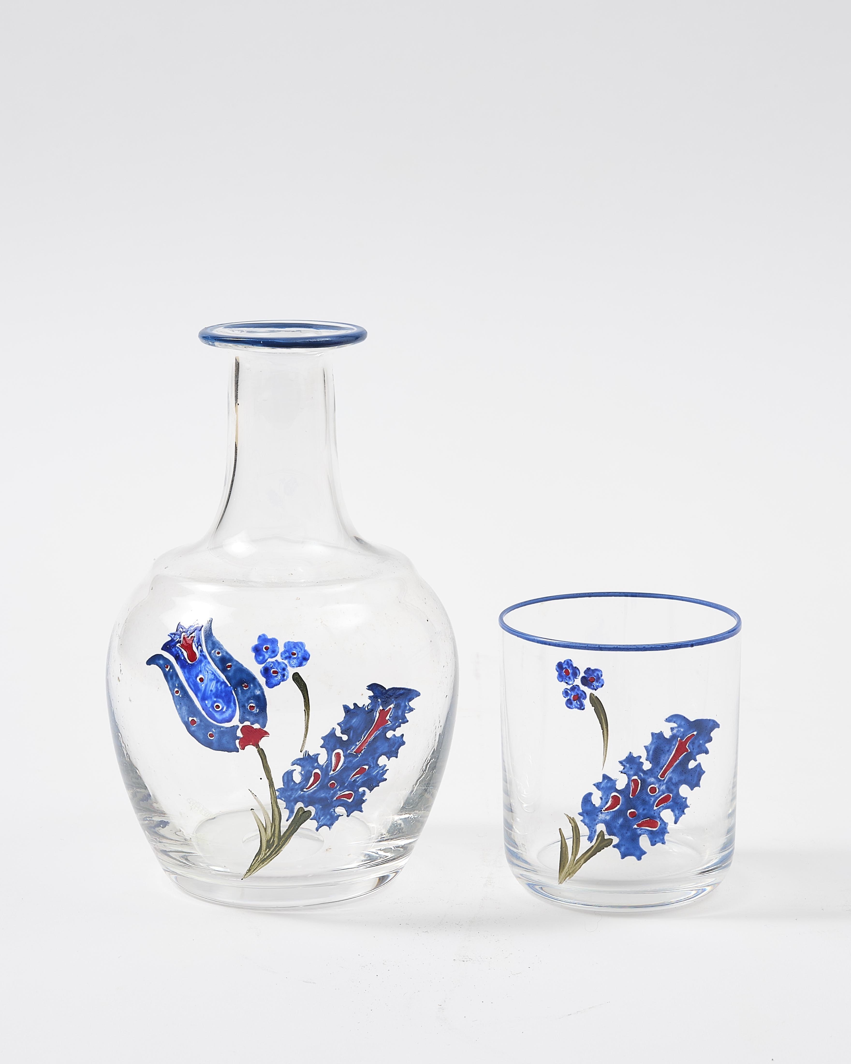 CABANA Bucaneve painted carafe and water glass set