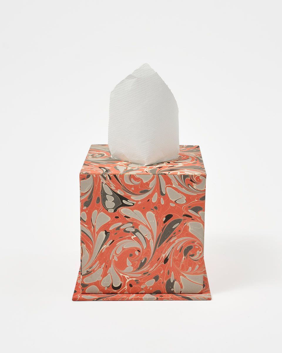 Cabana Marbled Tissue Box Cover, Orange
