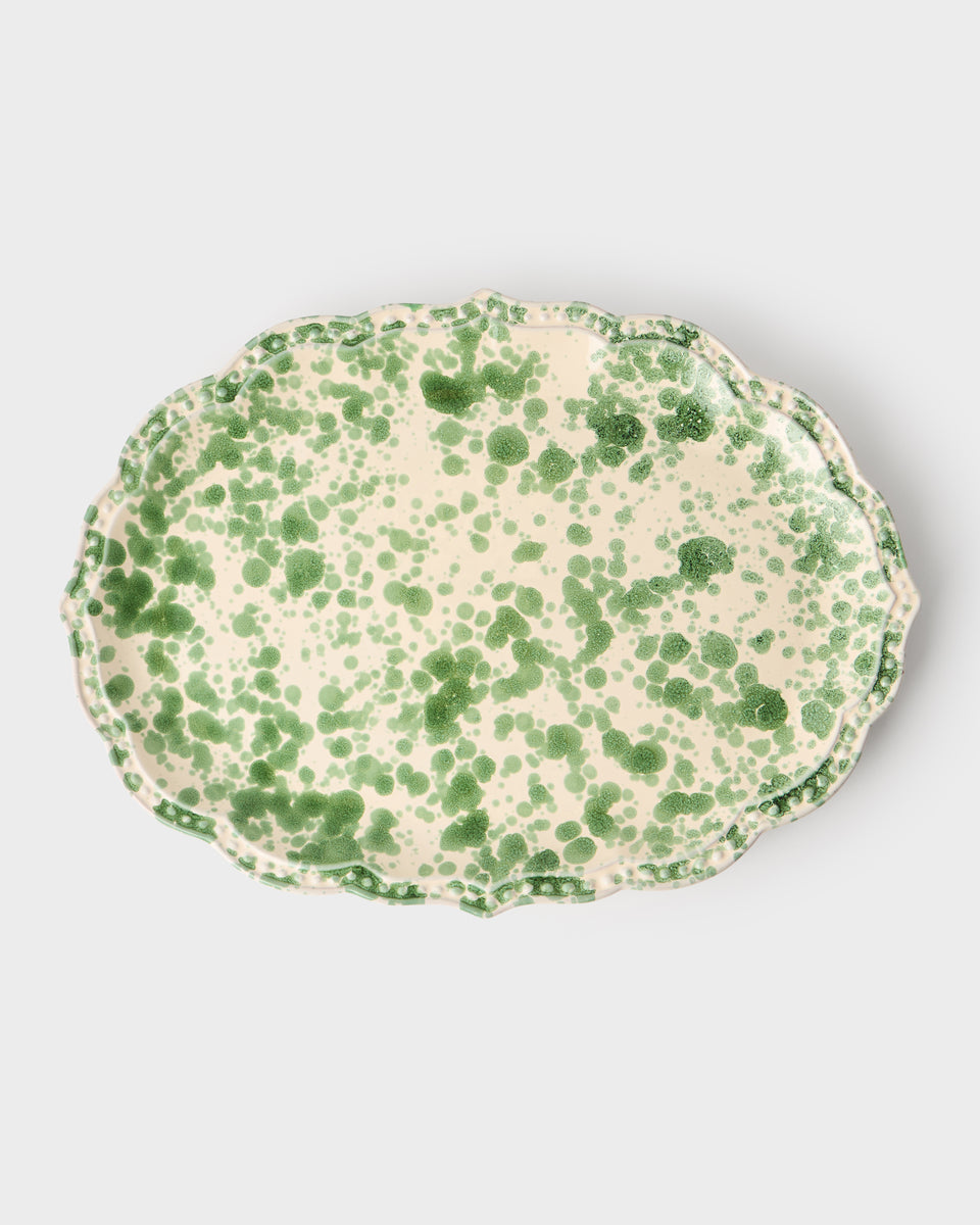 Speckled Serving Plate, Green and White