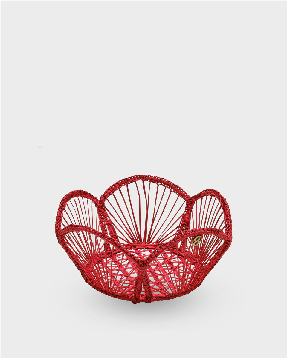 David Hicks Floral Bread Basket, Red