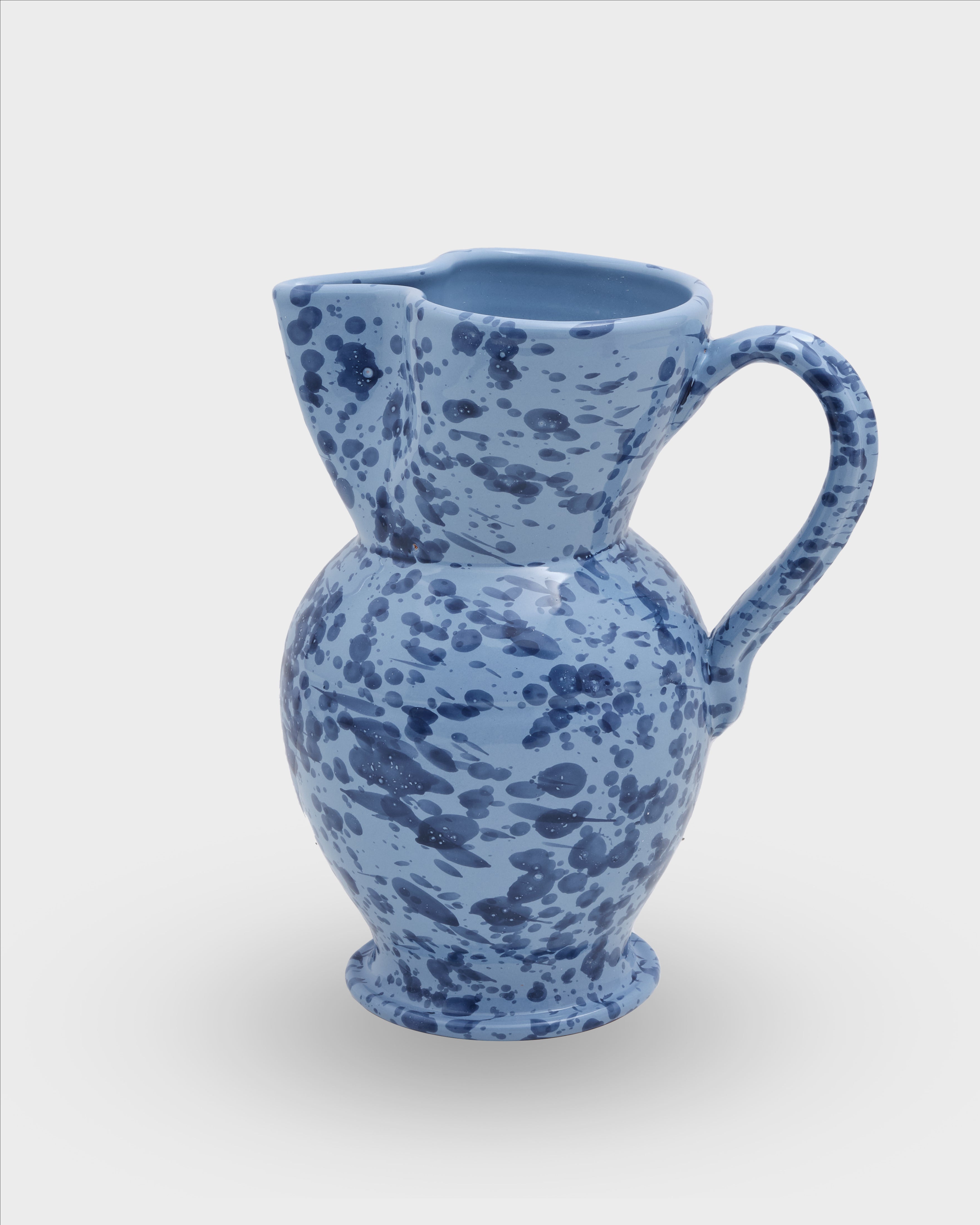 Pottery Pitcher with Blue House & Hearts on front. Cute pitcher for any  room.
